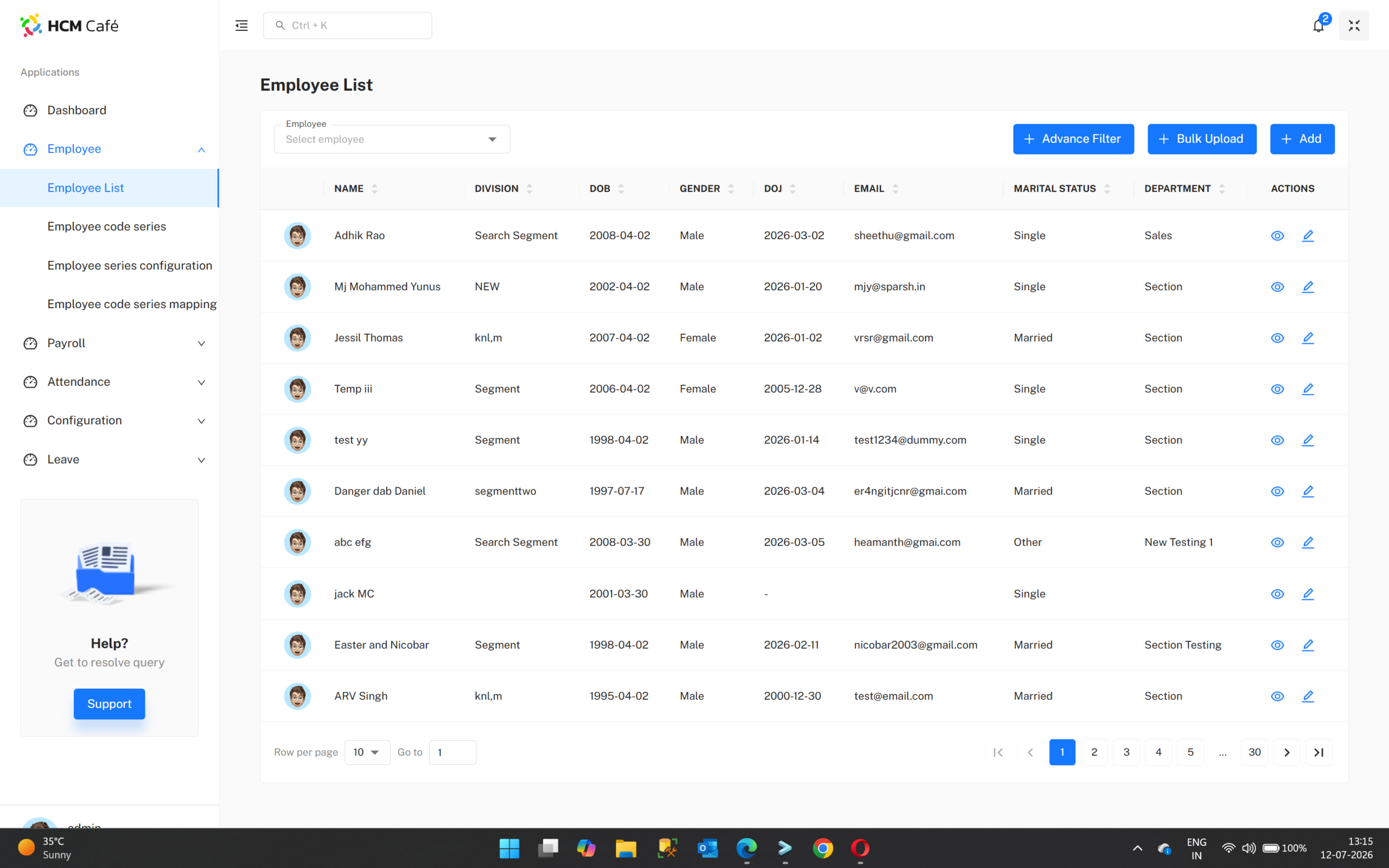 Employee list