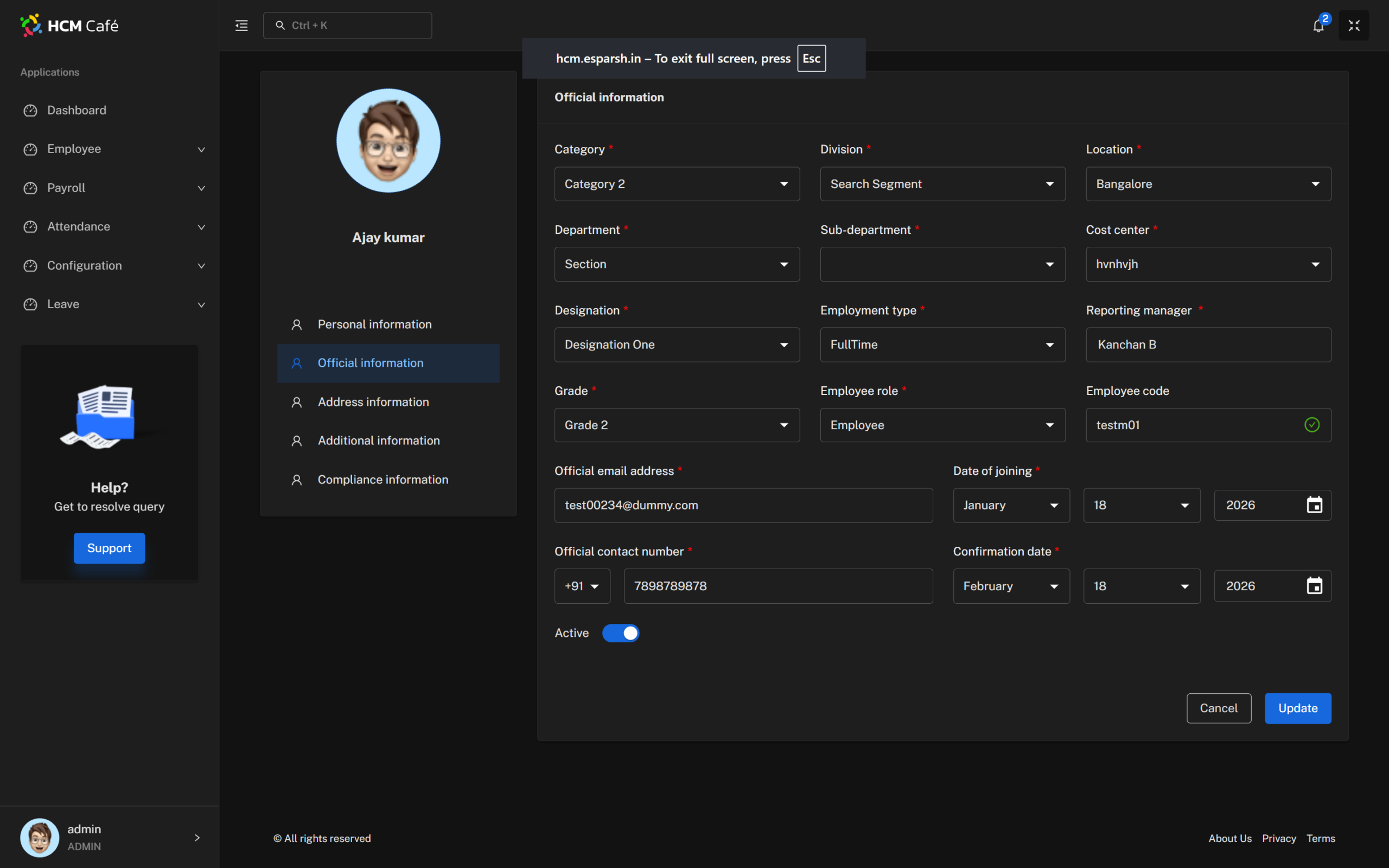 Employee profile